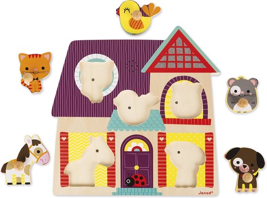 Janod Muziekpuzzel - Mijn Kleine Vrienden - Houten Puzzel Met 5 Stukjes - Elk Puzzelstukje Maakt Een Eigen Dierengeluid - Geschikt Vanaf 18 Maanden van Janod — afbeelding 2