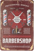 Retro Metalen Muurplaat 20x30cm Bordeaux Rood Kapper Barber Barbershop