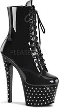 EU 40 = US 10 | STARDUST-1020-7 | 7 Heel, 2 3/4 RS Studded PF Lace-Up Ankle Boot, Side Zip