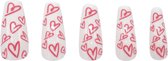 Boozyshop ® Nepnagels Sweethearts - Plaknagels Hartjes - 24 Stuks - Kunstnagels - Press On Nails - Manicure - Wit & Rood - Nail Art - Plaknagels met Lijm - French Nails