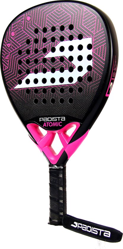 Padista Atomic Padel racket - Padel - 3K Carbon - Roze - Ruwe Oppervlakte - Druppelvorm - Black EVA Foam - Incl. padeltas