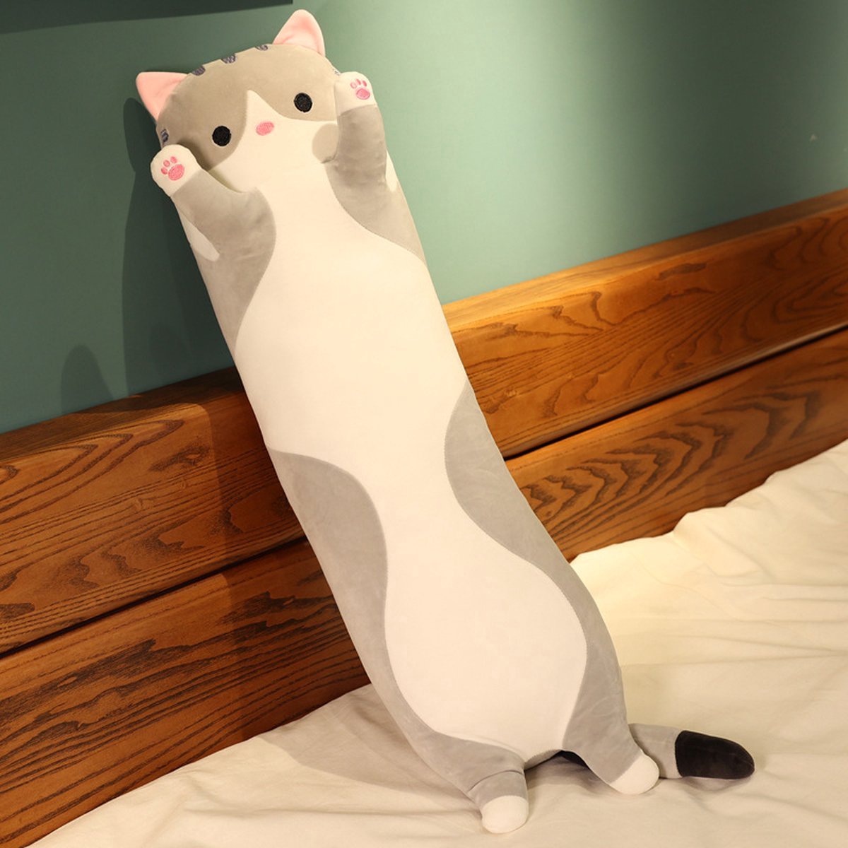 Staza - Kat Knuffel - Mood Knuffel - 50 cm - Poes Kussen - Speelgoed Knuffel Kat - Kawaii - Duurzaam - Kind - Veilig - Grijs — afbeelding 2