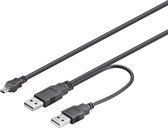 Powteq - Dual power USB 2.0 kabel - 2 x USB naar 1 x USB mini met dubbele stroomsterkte - Externe HDD kabel