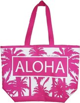 Damestas strandtas Aloha met palmbomen print 58 cm - Dames handtassen - Shopper - Boodschappentassen