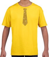 Stropdas goud glitter t-shirt geel voor kinderen XL (158-164)