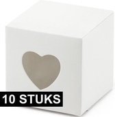 10x Witte cadeaudoosjes met hart 5 cm - Bruiloft/huwelijk/trouwerij bedankjes - Traktatie doosjes