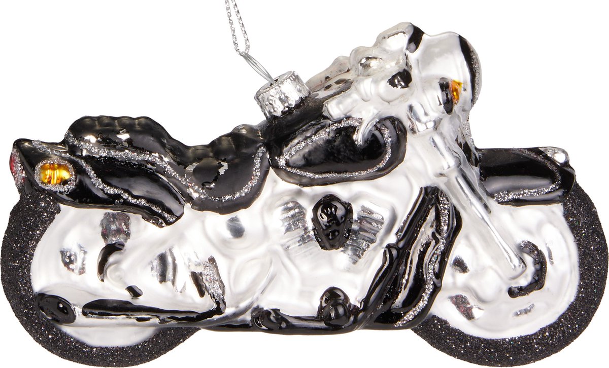 BRUBAKER Motorfiets Zwart Zilver - Handgeschilderde Glazen Kerstbal - Handgeblazen Kerstversiering - Grappige Kersthanger - Kerstboom Decoratie - 12,8 cm