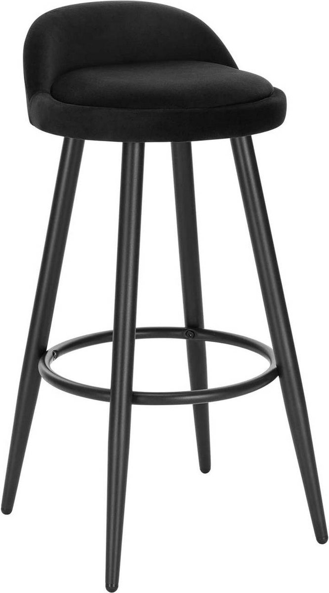 Happyment Velvet Barkruk Nerito - Barstoelen ergonomisch - Set van 1 - Zwart - Met kleine rugleuning - Voor Keuken & bar - Zithoogte 69cm