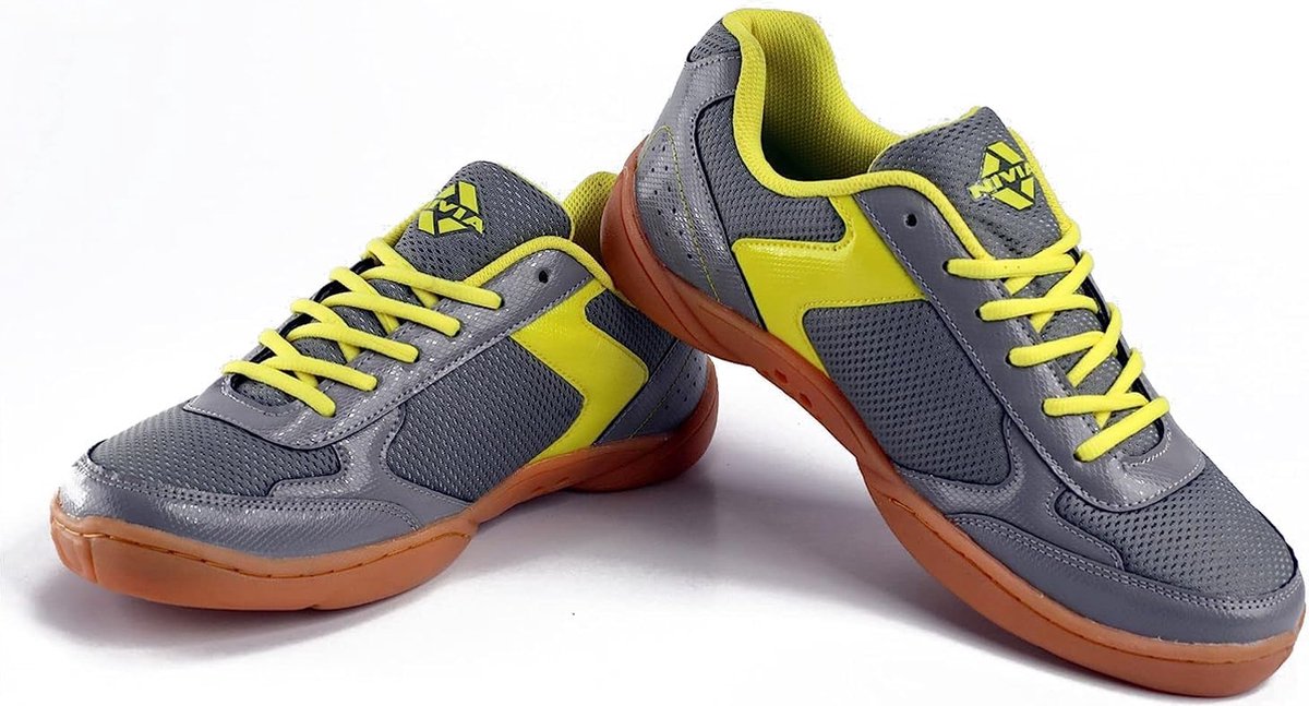 Nivia Badminton Flash Shoes for Men ( Dark Grey/Yellow, EURO- 41 ) Material-Insole : Mesh, Sole : EVA, Lining : Polyester | Badminton | Volleyball | Squash | Table Tennis | more Comfortable Shoes | Lightweight | Superior Stability