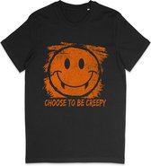 T Shirt Jongens Meisjes - Halloween Smiley - Zwart - Maat 128