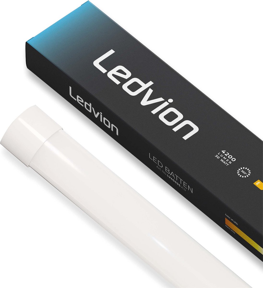 Ledvion - LED Batten 120cm (30W, 6500K, 4200 lumen), Geïntegreerde LED, Daglicht Wit, Helder Licht, Plafonddlamp
