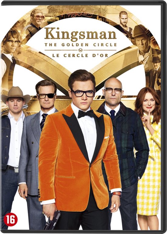 DVD cover van Kingsman: The Golden Circle met de hoofdrolspelers.