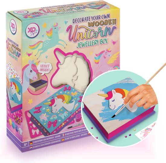 Grafix Unicorn Knutselen voor Kinderen - Schilder- en Modepakket met Sieradendoosje, Inclusief Tekenpakketten, Stickers en Pixelpakketten