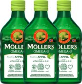 Bol.com Möller's Omega-3 Levertraan Appel - 3 x 250ml - Omega-3 met vitamine A D en E - Pure Levertraan uit Noorwegen - Visolie ... aanbieding