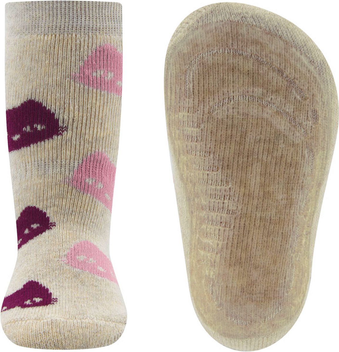 Ewers Antislipsok - Poezenhoofden Roze & Pruimpaars - Ecru/Beige - maat 23/24