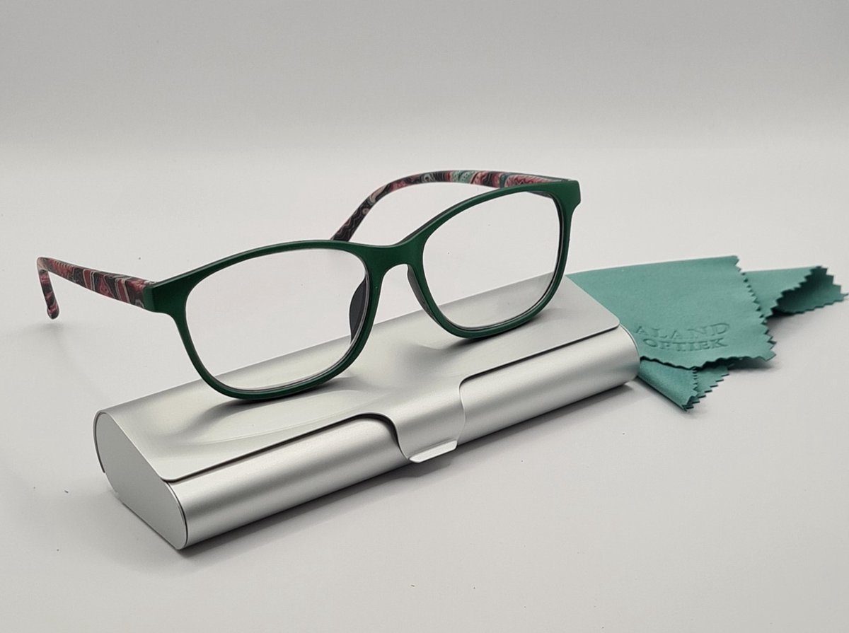 +1,0 Dames leesbril / groene bril op sterkte +1.0 / Leuke trendy dames montuur met brillenkoker en microvezeldoekje / lunettes de lecture / 104 ALAND OPTIEK leesbrillen dames