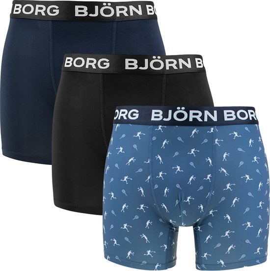 Björn Borg performance 3P microfiber boxers tennis blauw & zwart - XXL