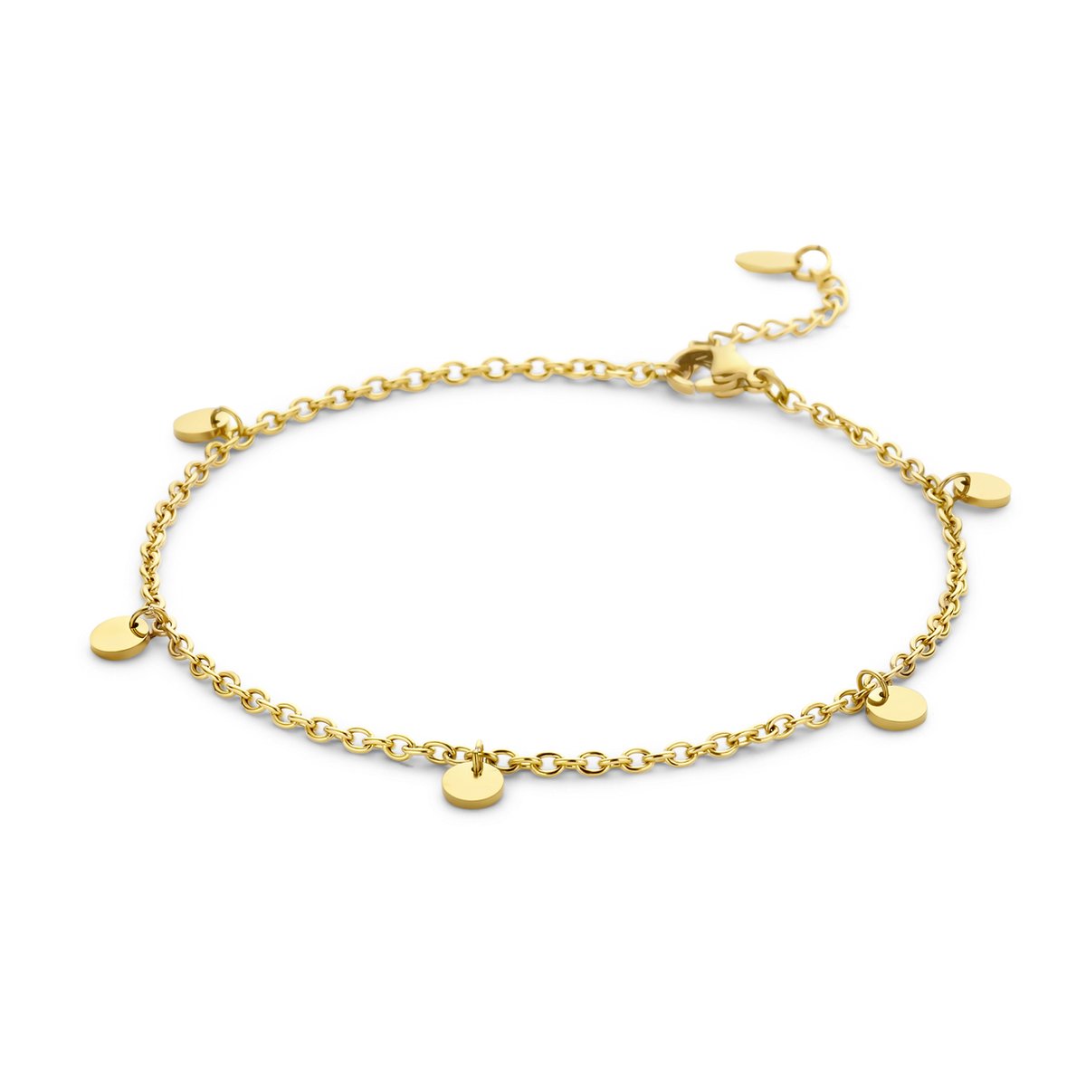 CO88 Collection Enkelbandje met Hangertjes - Rondjes - 5mm - Ankerschakel - 2,4mm - 22+3cm - Staal - Goudkleurig - 8CA-00012