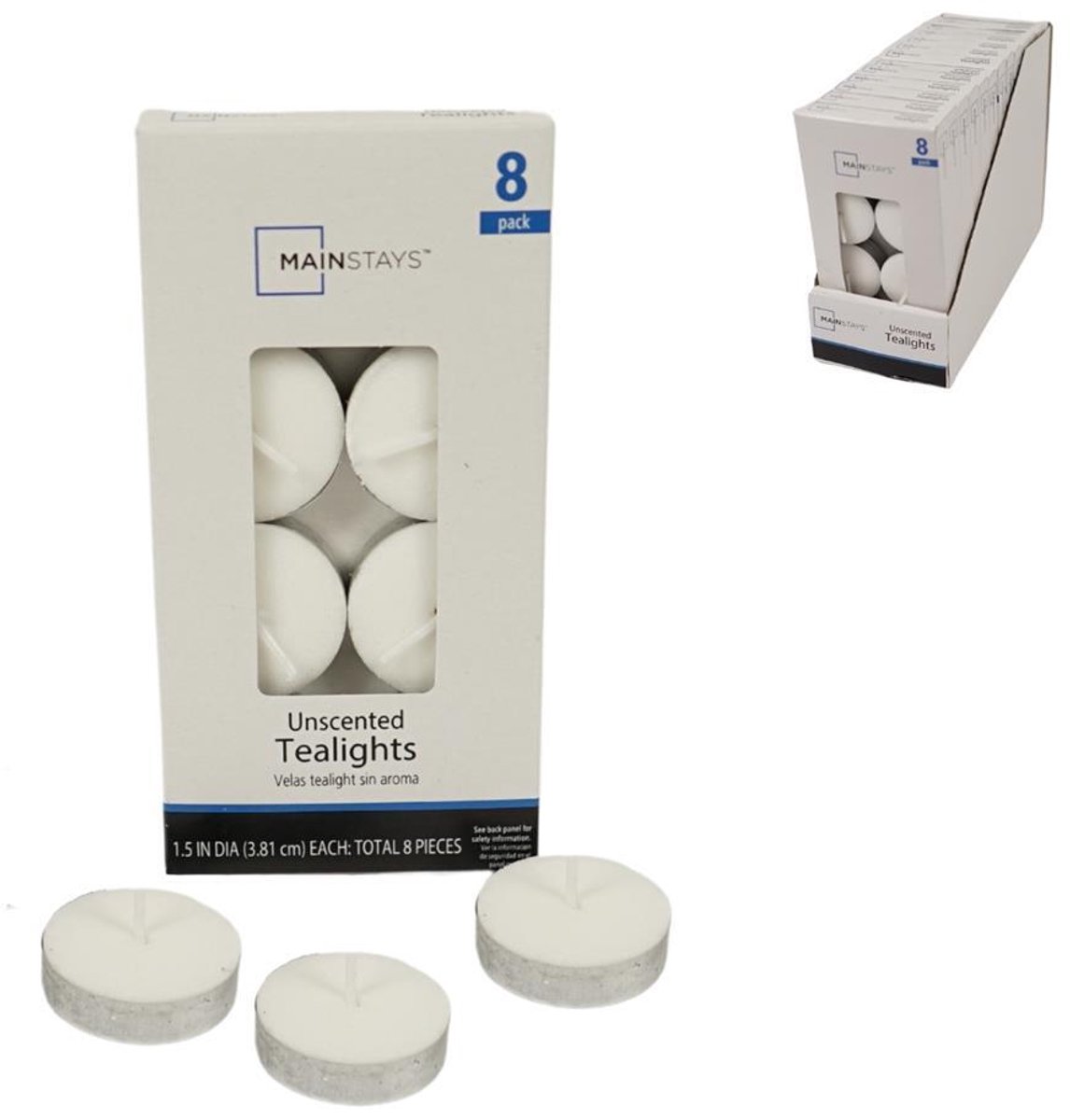 Mainstays Theelichten - wit 8 stuks