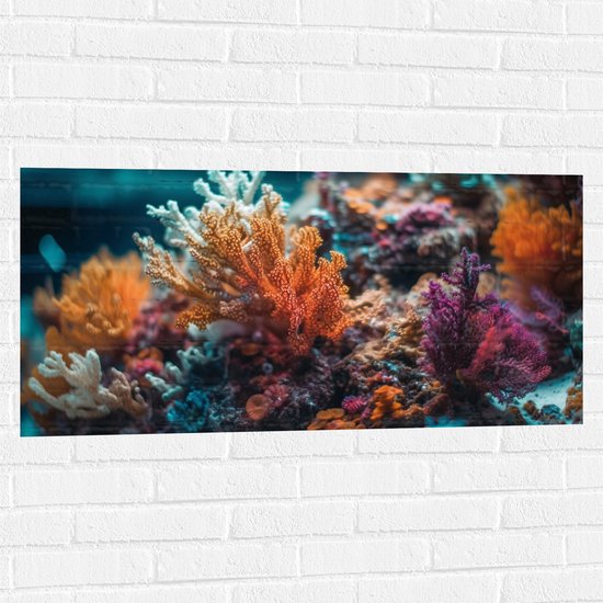Muursticker - Kleurrijk Zoetwater Koraal op Zeebodem - 100x50 cm Foto op Muursticker