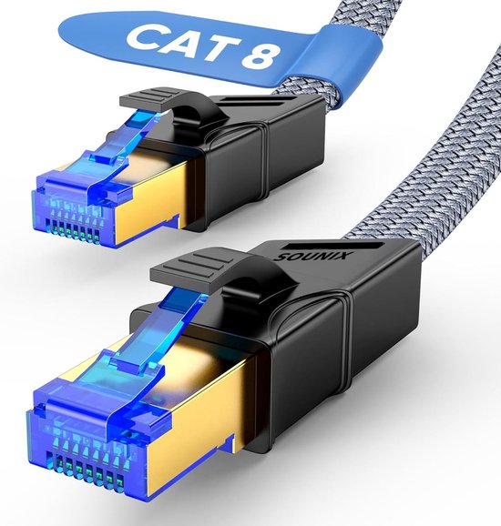 Sounix Internetkabel Cat 8 - Netwerkkabel - F/FTP - 40Gbps 2000Mhz SFTP RJ45 Flat Netwerkkabel - Afgeschermd - 10 meter