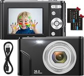 Vlog Camera Kinderen - Digitale Kindercamera - Kinderfototoestel - Kindercamera Digitaal - met 2 batterij - Zwart