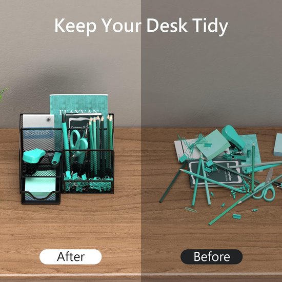 BOTC Pennenbak - 7 in 1 Pennenhouder - Bureau Organizer - Desk - Metaal - Zwart