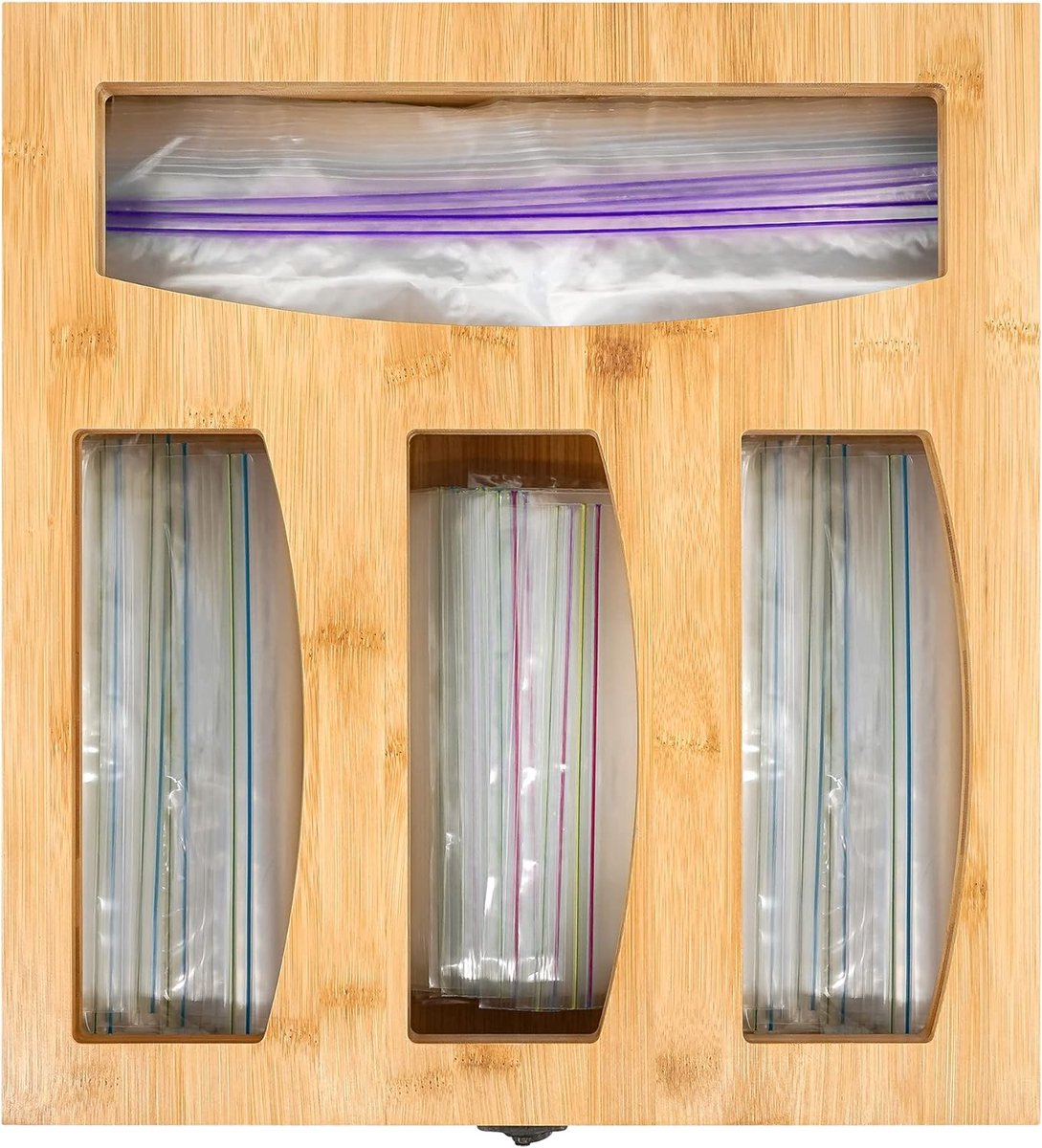 Ziplock Bag Storage Organizer - Bamboe Voedselzakken Container voor Keuken Lade Compatibel voor Gallon, Quart, Sandwich, Snack en Slider Bag