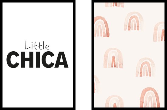 Poster Little chica en Roze regenbogen - Kinderkamer poster - Babykamer poster - Kinderkamer decoratie - 21x30 cm - A4 - Exclusief lijsten - WALLLL