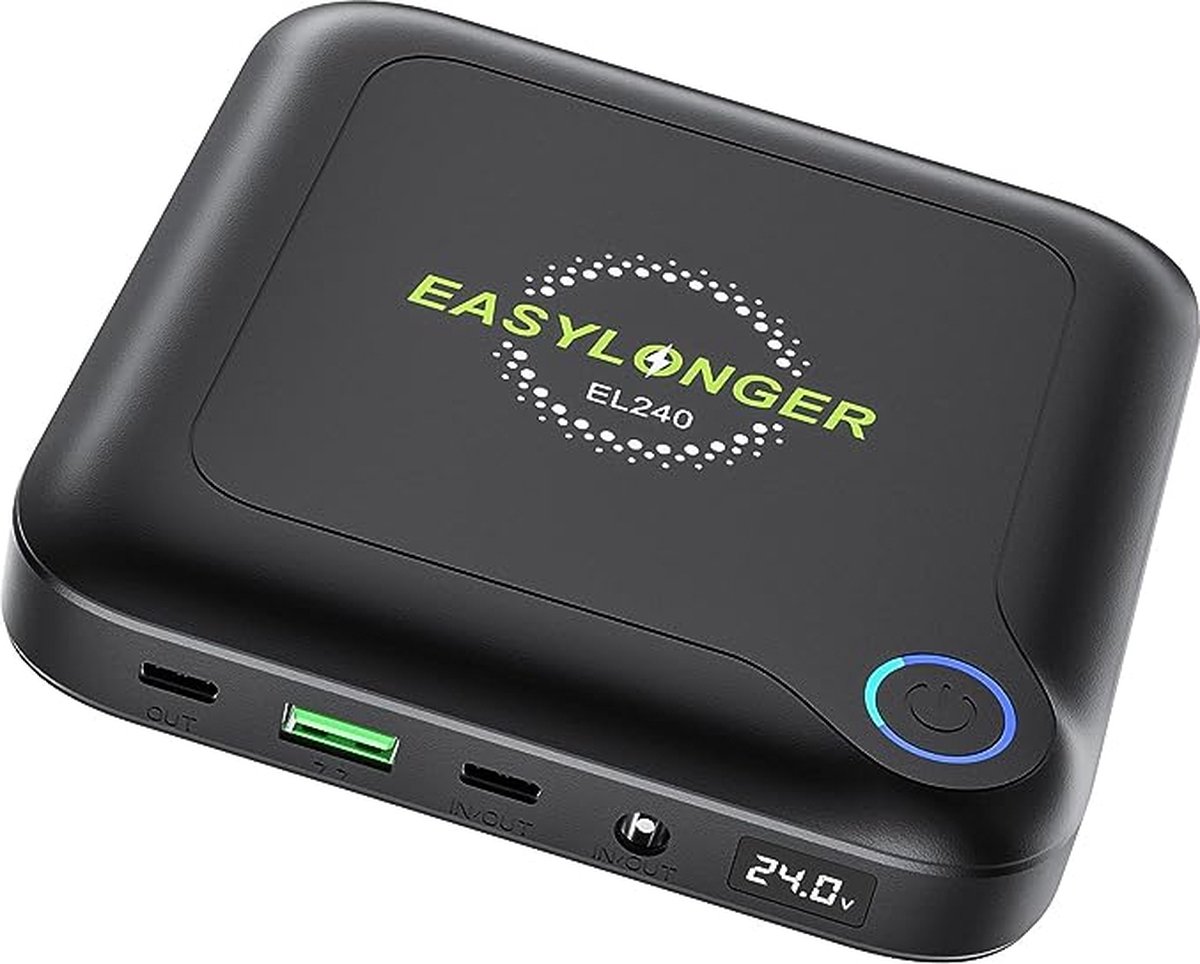 EASYLONGER - PD - 60W Laptop Powerbank 24000mAh - USB-C Externe Batterijlader met 12V/16,5V/20V/24V DC en Draadloos Opladen