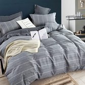 Beddengoed de lit 155 x 220 cm en coton rayé gris réversible avec fermeture éclair, qualité de tissu doux, pour l'été comme l'hiver (E, 155 x 220 cm + 80 x 80 cm, 2 pièces)