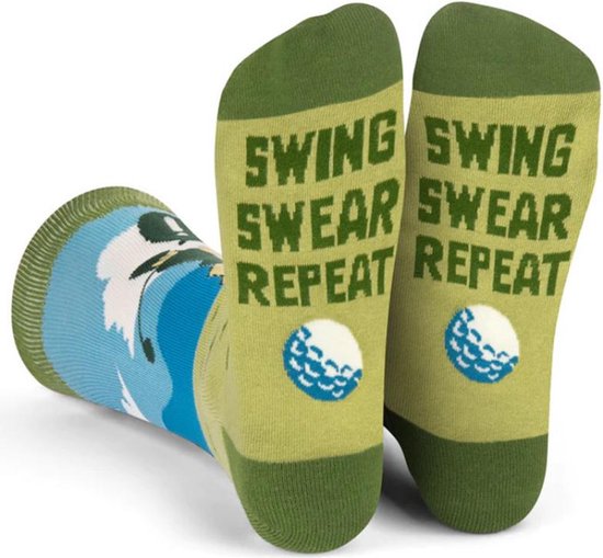 Grappige Sokken voor Golfers met tekst: Swing, Swear, Repeat - Golf socks Dames/Heren maat 38 tot 44