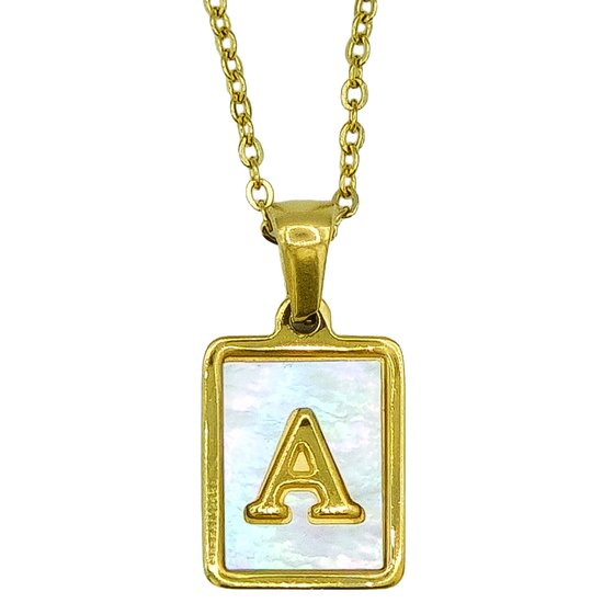 Initiaal Ketting - Letter A in Parelmoer hanger - Premium staal goud