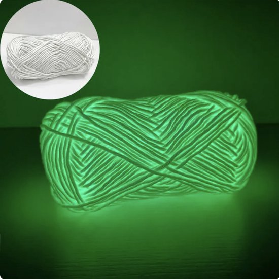 Glow in the dark - Wol - Garen - 53 meter lang - 2mm - Wit