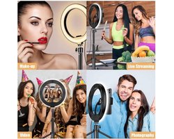 SYOSIN LED-ringlicht met uitschuifbare statiefstandaard, 10.2 ”LED Selfie Ringlicht, Ring Light& Telefoonhouder met 3 kleurmodi en 10 helderheid voor Tiktok, Youtube Video, Make-up, Fotografie, Live Streaming