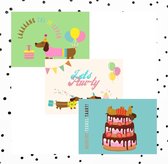 Teckel Feestkaarten Set van 3 | Teckel Kaarten voor Verjaardag | Kaart met Teckel