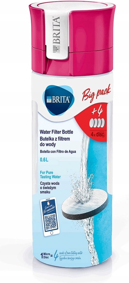 BRITA - Waterfilterfles - VITAL - 0,6L - Roze + 4 x MicroDisc Waterfilterpatroon - Voordeelverpakking