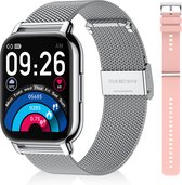 Maoo Amplify 2 Smartwatch Dames en Heren - Geschikt voor Android en iOS - Siliconen & Milanese Band - WhatsApp Compatibel - Volledige Belfunctie - Multisport - Hartslagmeter en Bloeddrukmeter - Slaapmonitor - Stappenteller - Valentijn Cadeau - Roze