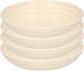 PlasticForte Assiette ronde/camping - 4x - assiette creuse - D19 cm - beige - plastique - assiettes creuses