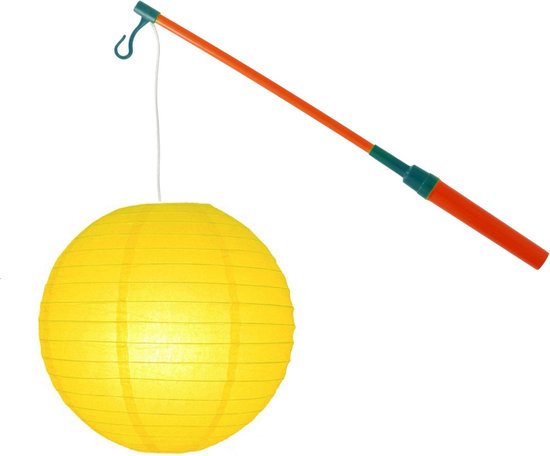 Lampionstokje 40 cm - met lampion - geel - D25 cm - Sint Maarten