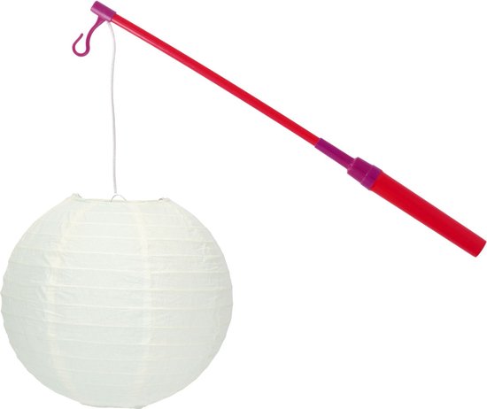 Lampionstokje 40 cm - met lampion - wit - D25 cm - Sint Maarten