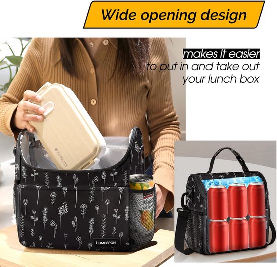 Sac Isotherme Repas 5,5 L Pliable - Avec Doublure Aluminium, étanche, Poche Latérale, Pour Bureau, école, Pique-nique, Noir