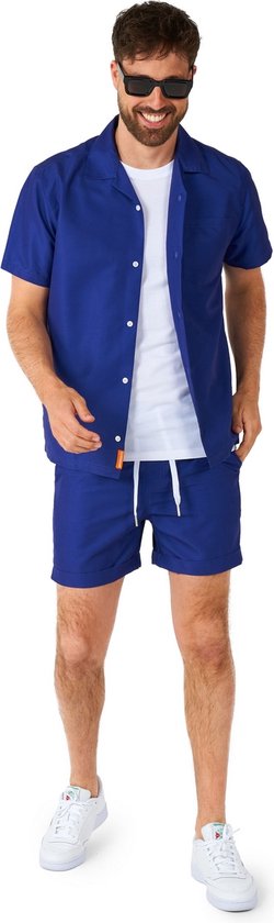OppoSuits Navy Royale - Heren Zomer Set - Bevat Shirt En Shorts - Festival Outfit - Blauw - Maat: