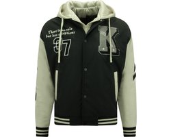 Bomberjack Heren - Baseball Jacket - Heren Oversized College Jacket met Capuchon - 8630 - Zwart