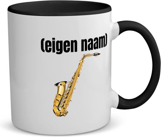 Foto: Akyol saxofoon met eigen naam koffiemok theemok zwart saxofoon muziek liefhebbers mok met eigen naam iemand die houdt van saxofoons verjaardag cadeau kado 350 ml inhoud