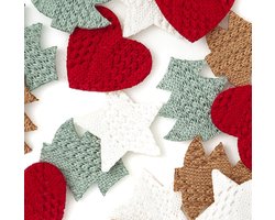 Gehaakte Gezelligheid Zelfklevend - 16 Stickers die Gehaakt zijn - Sterren, Hartjes, Boompjes - Winterstickers - Knitted Stickers - Knutselstickers - Hobbystickers - Creatief Bezig - Kerst - Kerstkaarten Maken - Winter -Knutselen Volwassenen