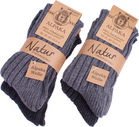 BRUBAKER 4 Paires de Chaussettes en Laine d'Alpaga – Grijs – Taille 39-42