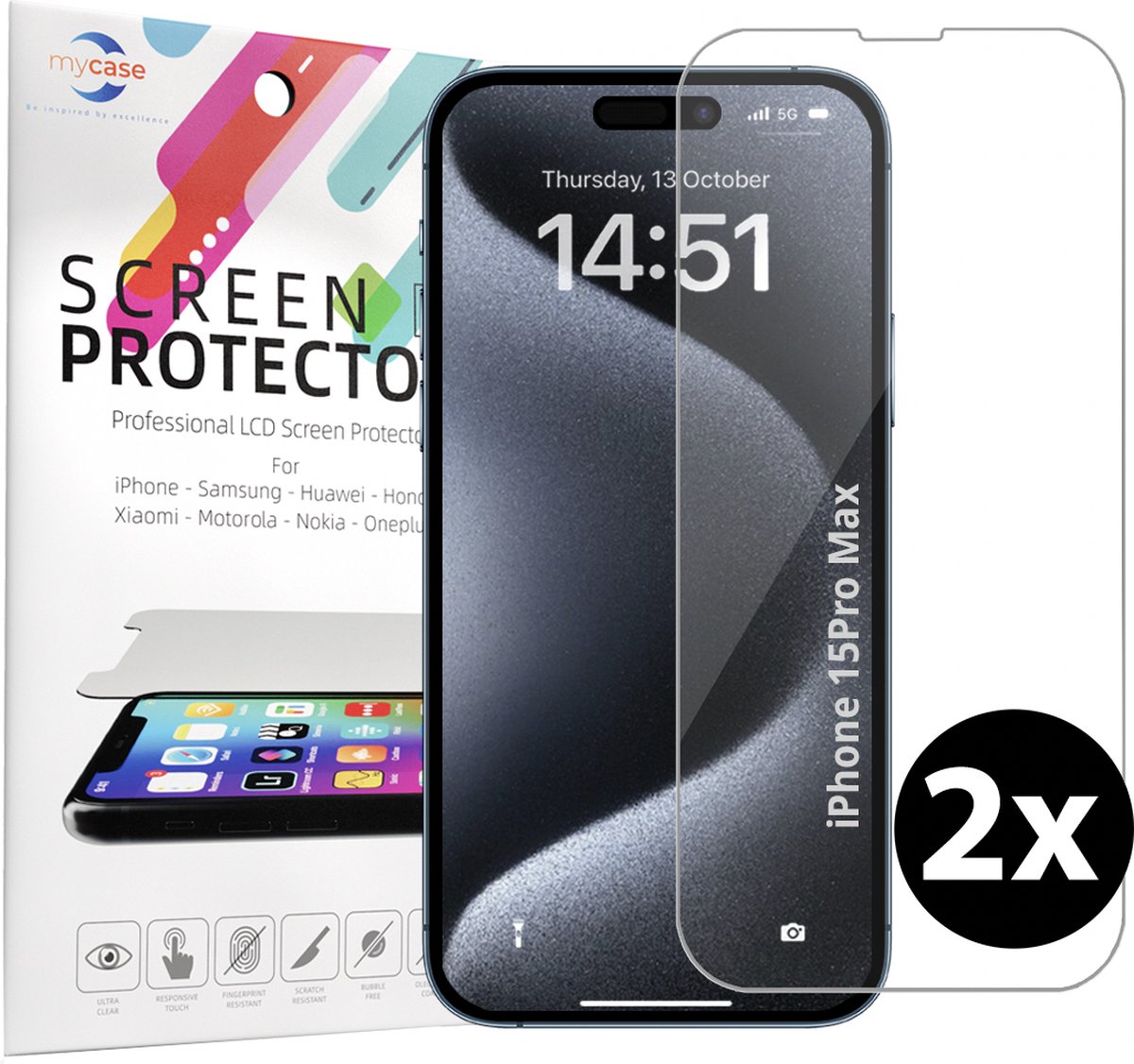 Geschikt voor iPhone 15 Pro Max screenprotector Tempered Gehard glas - 2 stuks screen protector