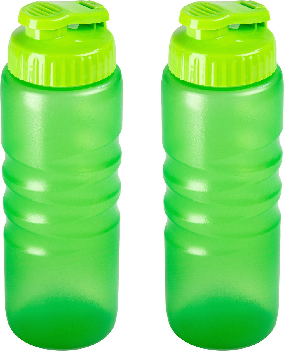 Plasticforte Drinkfles/waterfles/bidon - 2x stuks - 650 ml - transparant/groen - kunststof