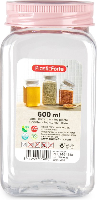 PlasticForte Pot de conservation/pot de conservation - 6x - 600 ml - plastique - vieux rose - L7 x H15 cm